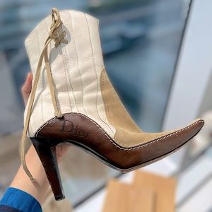 Vintage Christian Dior White Leather Ankle Cowboy Boots